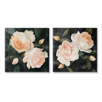 Stupell Industries Country Rose Garden Pink Green Nature Flower Painting Gallery Wrapped Canvas Wall Art 2pc Set, 24 x 24
