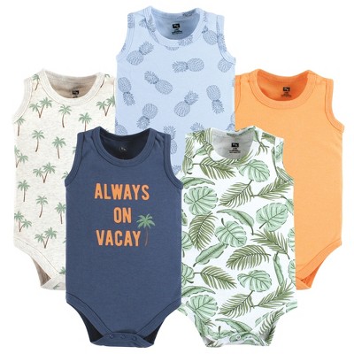 Image of Hudson Baby Infant Boy Cotton Sleeveless Bodysuits, Vacay, 3-6 Months