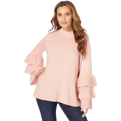 Roaman's Women's Plus Size Tiered Sleeve Sweater