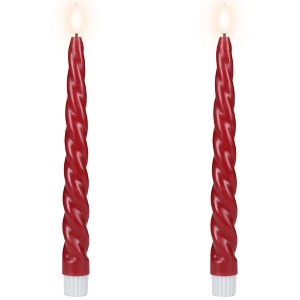 Northlight LED Flickering Taper Flameless Swirled Christmas Candles - 9.5" - Red - Set of 2 - 1 of 4