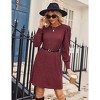Women Knit Dress Puff Long Sleeve Dress for Fall Winter Round Neck Casual Tunic Dress - 2 of 4