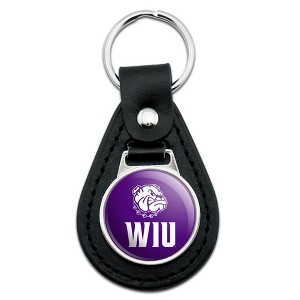Western Illinois University Leathernecks Logo Black Leather Keychain - 1 of 4