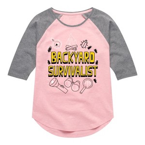 Girls' - Instant Message - Backyard Survivalist Shirt Tail Raglan Graphic T-shirt - 1 of 4