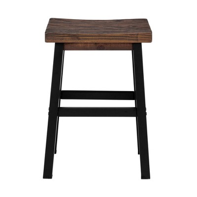 Pomona Reclaimed Wood 26" Black Metal Leg Saddle Barstool