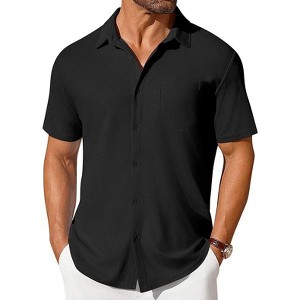 COOFANDY Men's Short Sleeve Button Down Shirt Casual Summer Beach Shirt Waffle Knit Shirts Wrinkle Free Untucked Shirt - 1 of 4