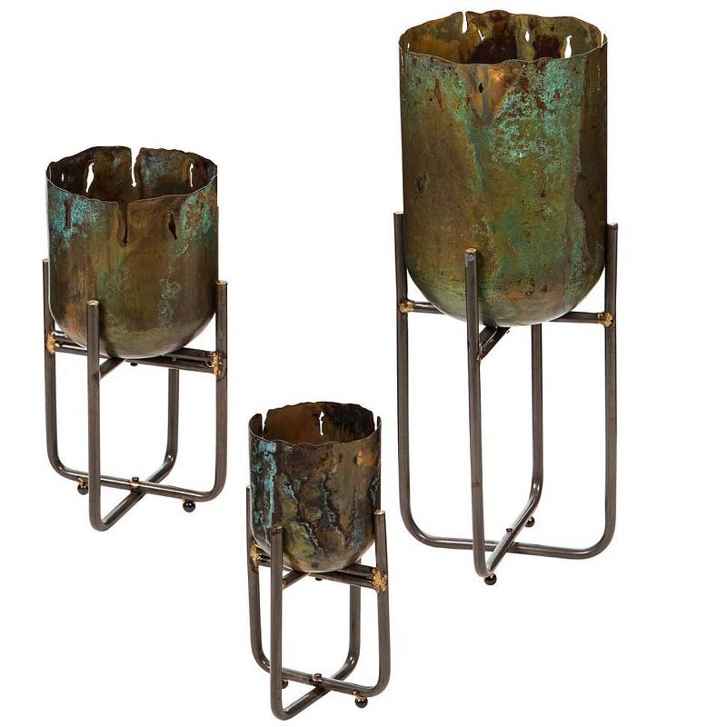 Plow & Hearth Distressed Metal Raised Planters, Set of 3, 1 of 2