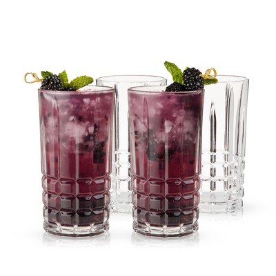 Viski Highland Square Cut Crystal Highball Glasses Set of 4