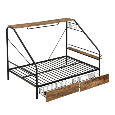 Metal Frame Platform Bed With Clothes Rack, Versatile Daybed Frame With ...