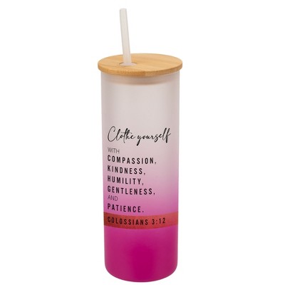 Elanze Designs Clothe Yourself Compassion Colossians 3:12 Wrap-Around Design 25 Ounce Frosted Gradient Glass On-The-Go Coffee Travel Skinny Tumbler