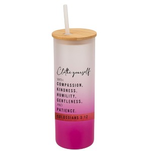 Elanze Designs Clothe Yourself Compassion Colossians 3:12 Wrap-Around Design 25 Ounce Frosted Gradient Glass On-The-Go Coffee Travel Skinny Tumbler - 1 of 1