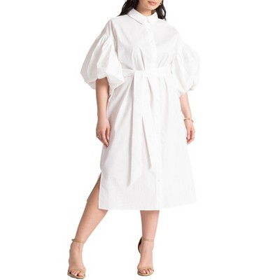 ELOQUII Women's Plus Size Balloon Sleeve Shirt Dress