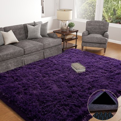 Black Shag Area Rug, Extra Soft 1.7" Plush Mat, Non-Slip, 100% Polyester for Bedroom or Living Room