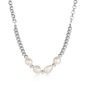 ELYA Women's Freshwater Pearl and Steel Beaded Necklace - 17" - 1 of 4