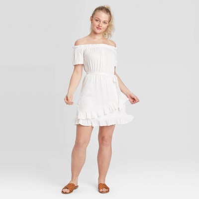 white ruffle short dress