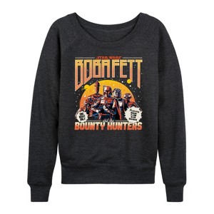 Women's - Star Wars - Boba Fett and the Bounty Hunters Band Lightweight French Terry Wide Neck Long Sleeve Shirt - 1 of 4