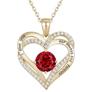 14K Gold plated hear pendant with 'I LOVE YOU' inscripiton and sparkling colored cubic zirconia stones for a touch of elegance - 1 of 2
