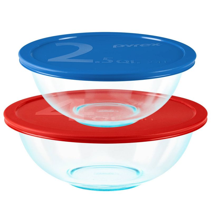 Pyrex 2pc 2.5qt and 4qt Glass Mixing Bowls with Plastic Lids, 1 of 6