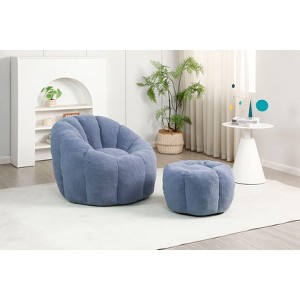 Lyngins Teddy Fabric Bean Bag Chairs for Kids and Adults,Comfy Lazy Chairs with Memory Foam and Footstool for Living Room - 1 of 4