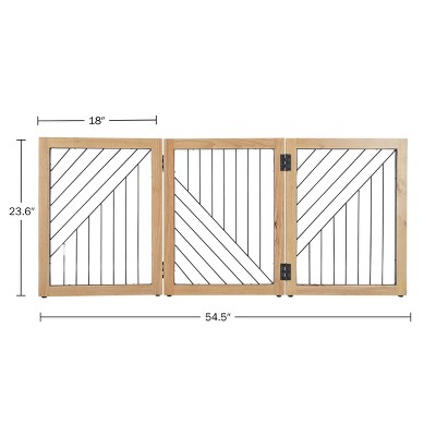 Natural Wood and Black Metal 3-Panel Freestanding Pet Gate