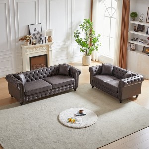 113'' Tech Fabric Chesterfield 3+2 Seater Sofa Set with Rolled Arms, Tufted Buttons and Wooden Legs - 1 of 4