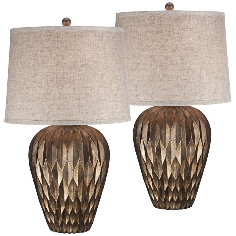 Possini Euro Design Buckhead 28" Tall Urn Modern Table Lamps Set of 2 Brown Bronze Finish Living Room Bedroom Bedside Nightstand House Kitchen