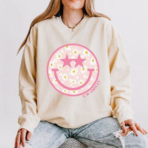 Simply Sage Market S.W.Smiley Floral Smiley Face Lightweight Garment Dyed Sweatshirt - 1 of 4
