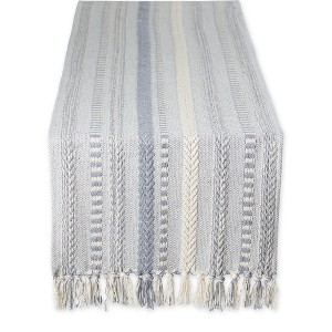 Design Imports  Braided Stripe Jacquard Fringe Table Runner, 15X108", Cool Gray - 1 of 4