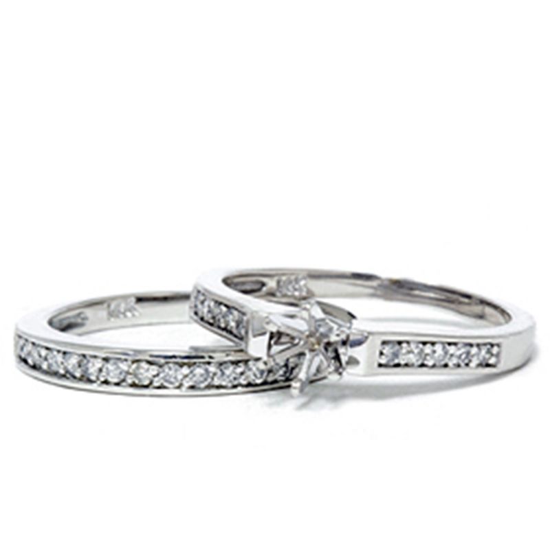 Pompeii3 Diamond Engagement Mount Matching 14K Wedding Ring Set, 3 of 5