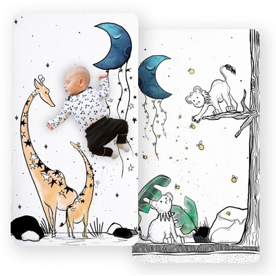 Image of JumpOff Jo - 2 Pack Fitted Crib Sheets, Super Soft 100% Cotton Sheets for Standard Crib Mattresses and Toddler Beds, 28 in. x 52 in - Lion/Giraffe