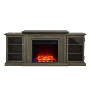 Festivo 71" Vintage TV Stand for TVs up to 70" with Electric Fireplace Brown - 1 of 4