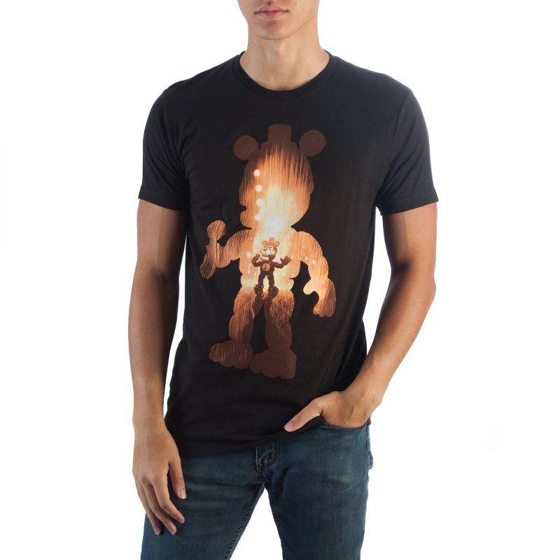 Five Nights at Freddy's Freddy Fazbear Silhouette Shape Tee, Arcade Pizza Palace Space Filled T-Shirt FNAF, 1 of 4