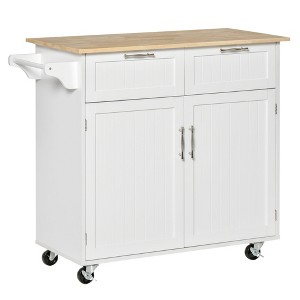 Aghana Digitals 41" Mobile Kitchen Trolley with Rubberwood Top, 2 Drawers, Enclosed Cabinet & - 1 of 4