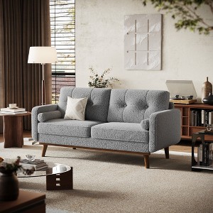 65 Inch Modern Loveseat Sofa, Linen Upholstered 2 Seater Couch, Button Tufted Upholstered Furniture, Mid Century Decor Love Seat Couches - 1 of 4