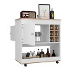 Okak Kitchen Island with Lower Panel and 6 Bottle Cubbies, Kitchen Cart with 1 Cabinet Door and Wheels, Rolling Kitchen Island for Dining Room, White - 3 of 4