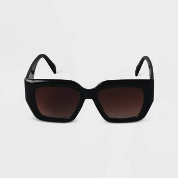 Women's Plastic Angular Square Sunglasses - A New Day™ Black