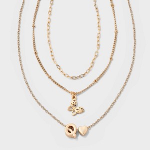 Girls' Initial with Choker and Layered Necklace Set - art class™ Gold - 1 of 3