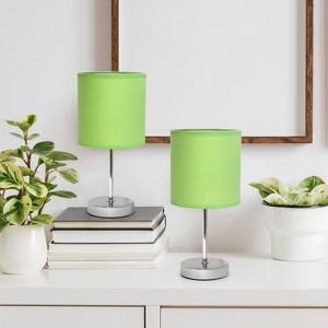 11.81" Traditional Petite Metal Stick Bedside Table Desk Lamp in Chrome with Fabric Shade - Creekwood Home - 1 of 4