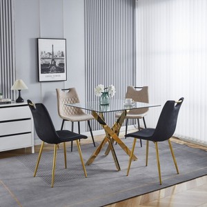 KTMBDW 35.4” Square Glass Dining Table, Tempered Glass Tabletop and Metal Tubular Legs, Modern Style Table for Home, Kitchen, Dining Room - 1 of 4
