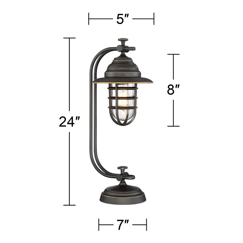 Franklin Iron Works Knox Industrial Desk Lamp 24" High Oil Rubbed Bronze LED Cage Glass Shade for Bedroom Living Room Bedside Nightstand Office House, 4 of 10