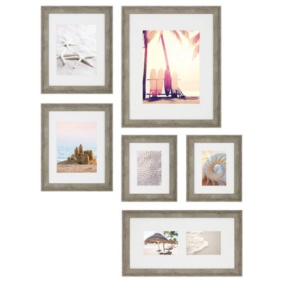 6pc Gallery Wall Picture Frame Set with Decorative Art Prints/Hanging Template Gray - Instapoints