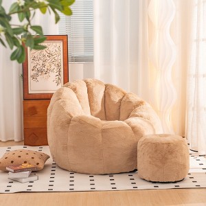 NicBex Faux Fur Bean Bag Chair,Shell-Shaped Large Bean Bag Couch with Footstool for Living Room,Apartment,Bedroom - 1 of 4