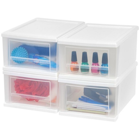 IRIS USA 7 Qt. Plastic Stackable Storage Drawers, Small, 4 Pack, White