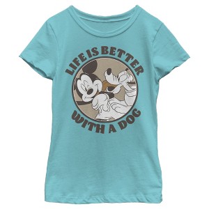 Girl's Disney Mickey and Goofy Life is Better with a Dog T-Shirt - 1 of 4