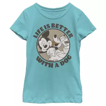 Girl's Disney Mickey And Goofy Life Is Better With T-shirt Tahiti Blue - X Small : Target