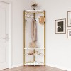 Corner Coat Stand, Metal Corner Coat Rack with 6 Double Hooks/Storage Shelf/Shoe Rack,Space-Saving, Industrial Design for Hallway, Living Room,Office - 2 of 4