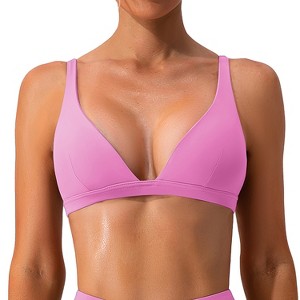 NPolar "Women’s Deep V-Neck Sports Bra with U-Shaped Back, Removable Pads, Sexy Strappy Crop Top for Gym" Medium Rose Red - 1 of 4