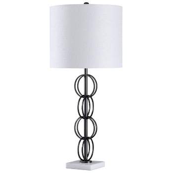 Metal Rings Stacked and Black Chrome Plated with White Marble Base Table Lamp - StyleCraft