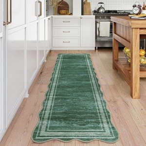 Machine Washable Runner Rug, Plush Scalloped Rug, Non-Slip Stain Resistant Polyester Runner for Hallway, Kitchen, Bathroom - 1 of 4