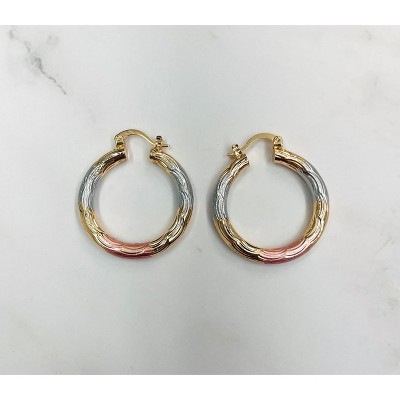 RMZ GOLD NYC 18K Gold Dimond Cut Tricolor Hoop Earrings – 30mm Elegant Italian Style Hoops