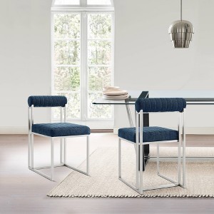 Armen Living Set of 2 Anastasia Brushed Stainless Steel and Fabric Dining Chairs - 1 of 4
